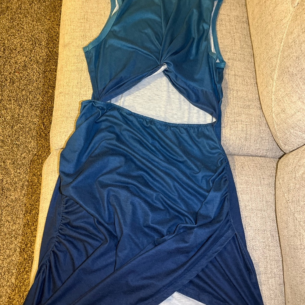 Blue Sleeveless Cutout Dress